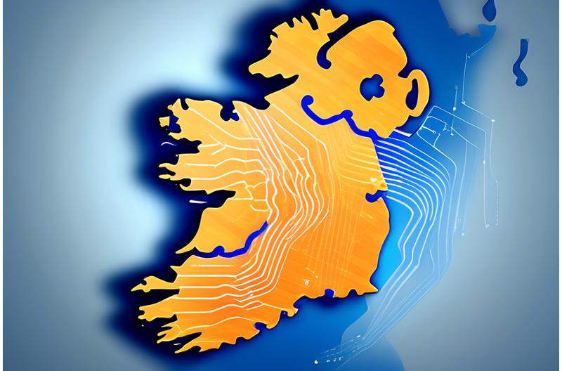 Illustrative image showing mobile connectivity over a map of Ireland